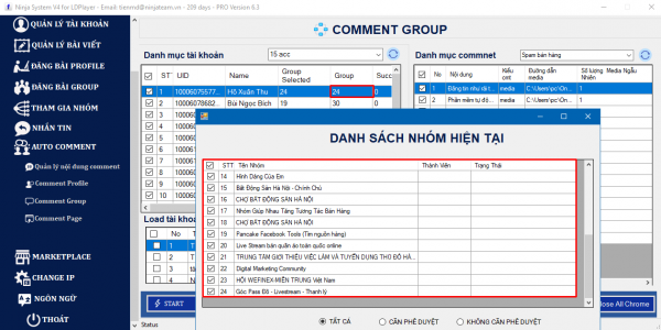 Chọn danh sách group muốn auto comment facebook