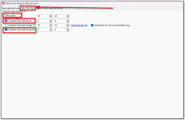 thiết lập các cài đặt của comment ai