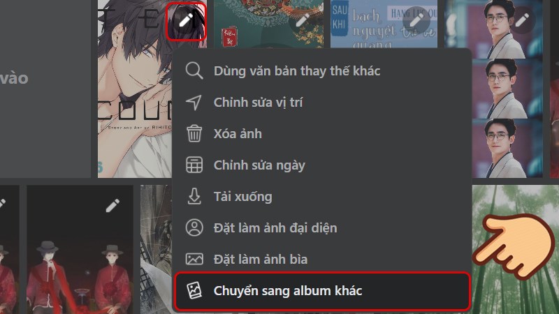 Chuyển sang album khác từ menu