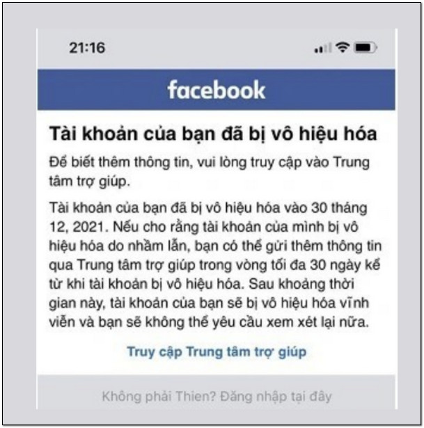 Lý do tài khoản facebook bị vô hiệu hóa 30 ngày