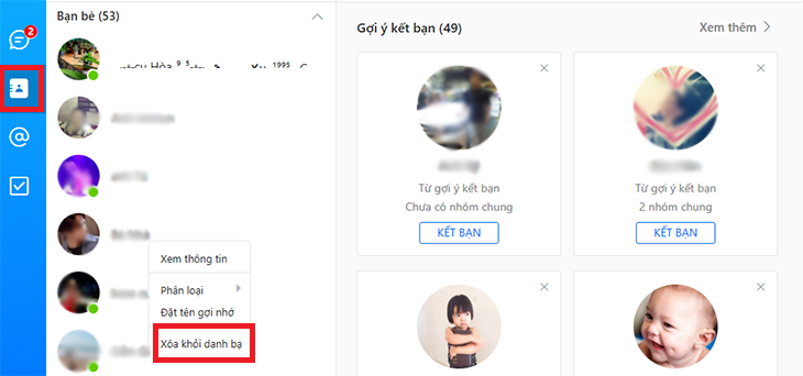 Mở menu tùy chọn zalo