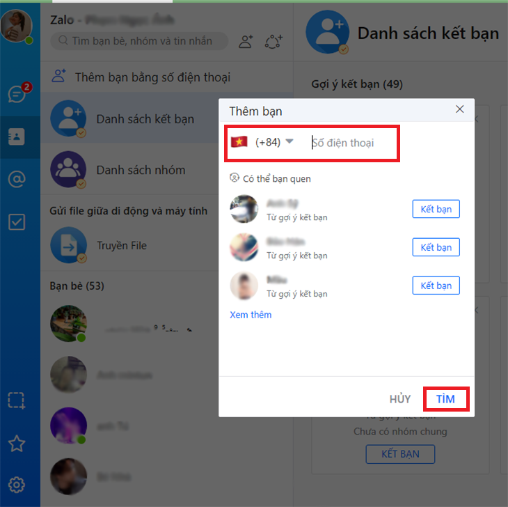 Chọn Thêm bạn bằng số điện thoại