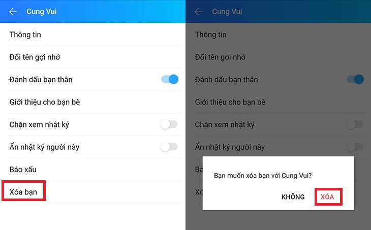 Chọn Xóa bạn